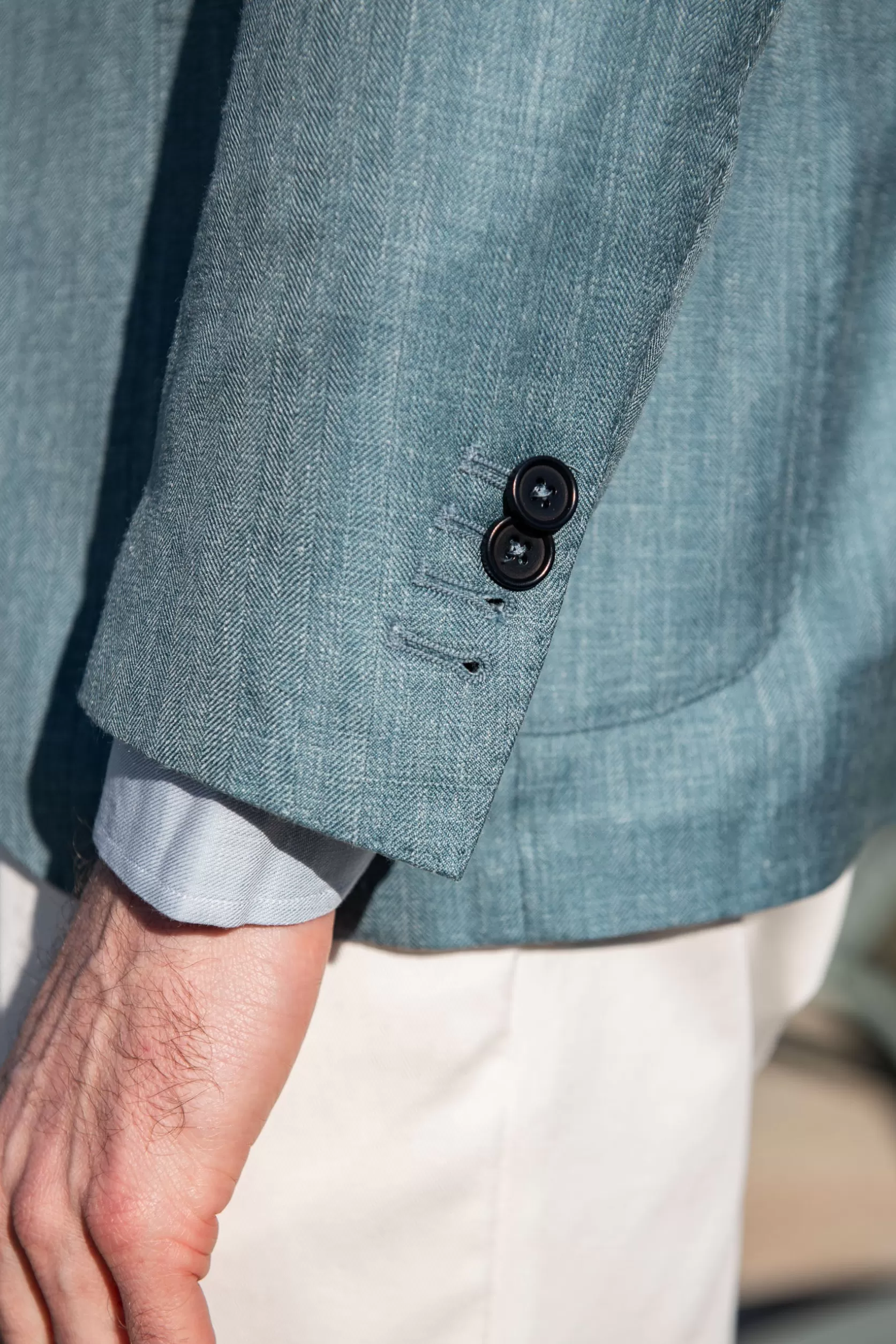 Veste à Chevrons Vert D'eau En Laine, Soie Et Lin Loro Piana - Made In Italy>Pini Parma Best