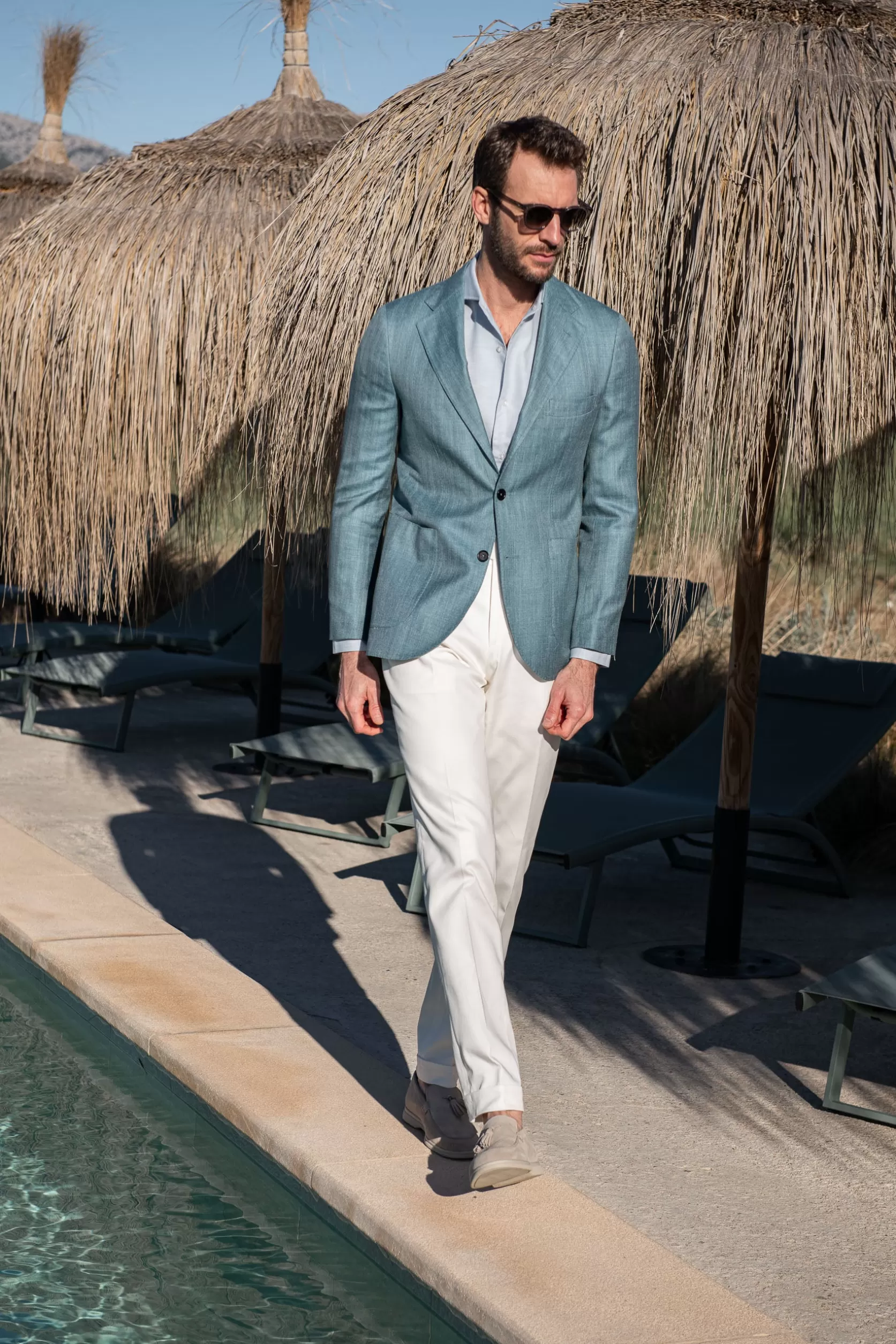 Veste à Chevrons Vert D'eau En Laine, Soie Et Lin Loro Piana - Made In Italy>Pini Parma Best
