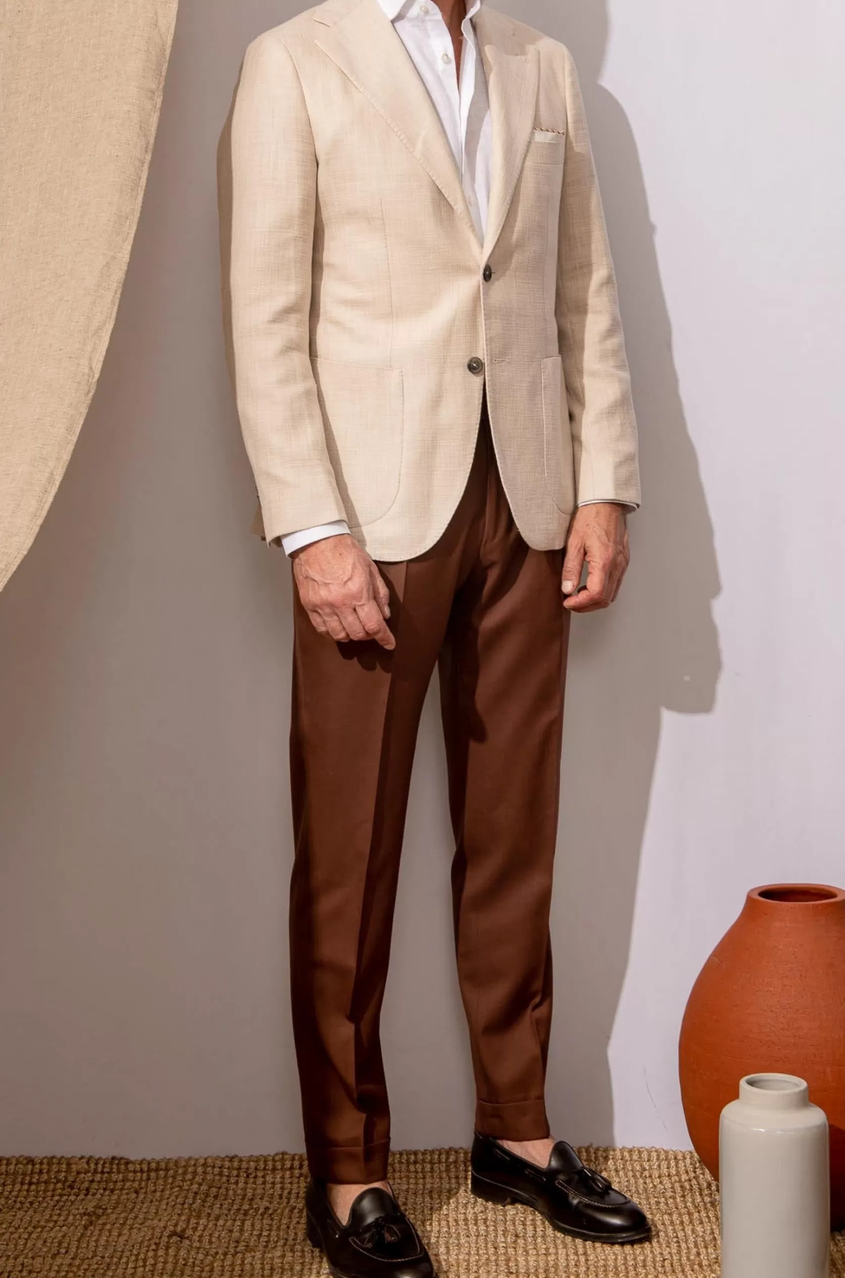Veste Beige En Coton Et Soie Loro Piana - Made In Italy>Pini Parma Outlet