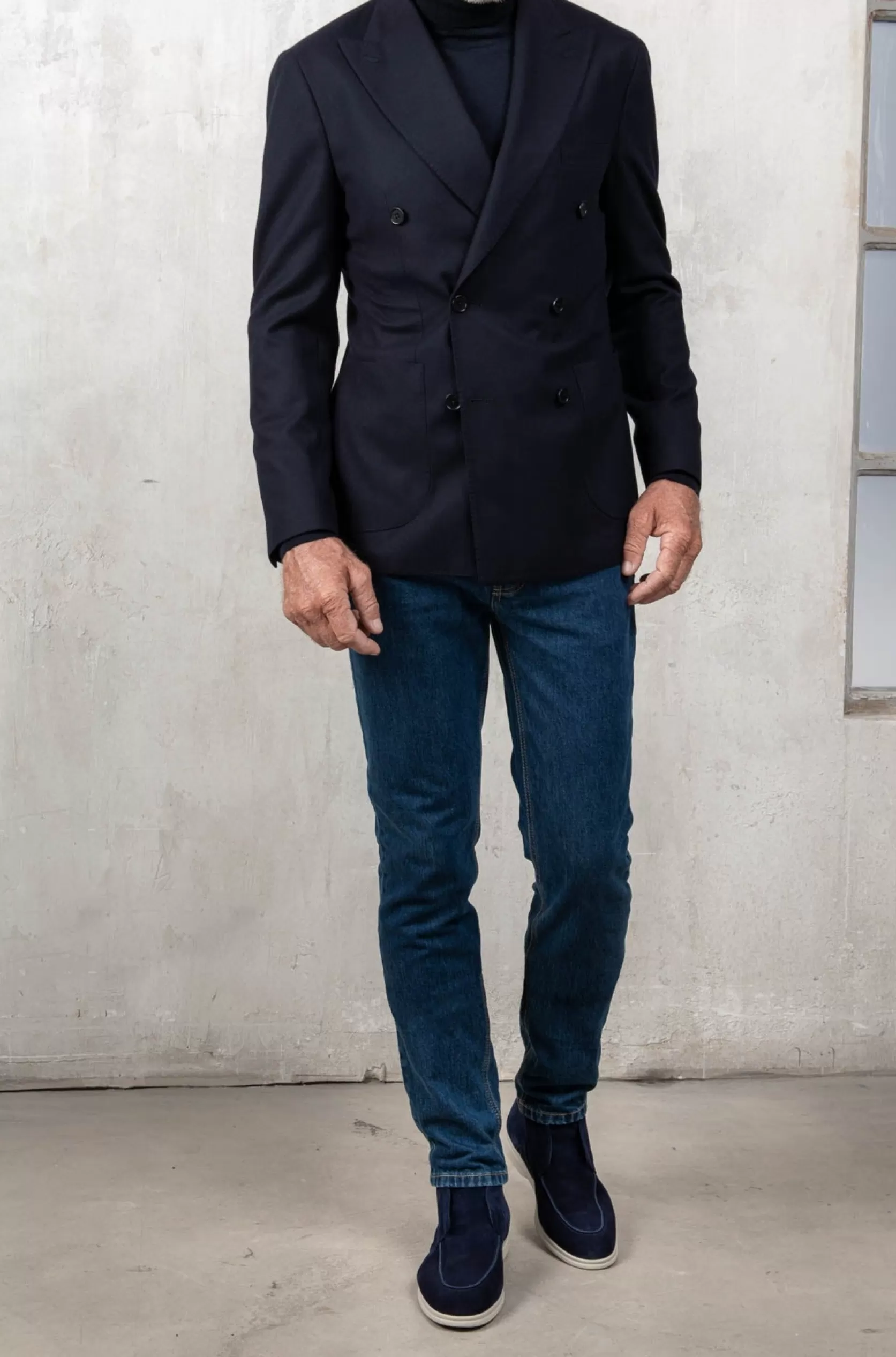 Veste Croisée En Flanelle Bleue Super 180'S - Made In Italy>Pini Parma Best