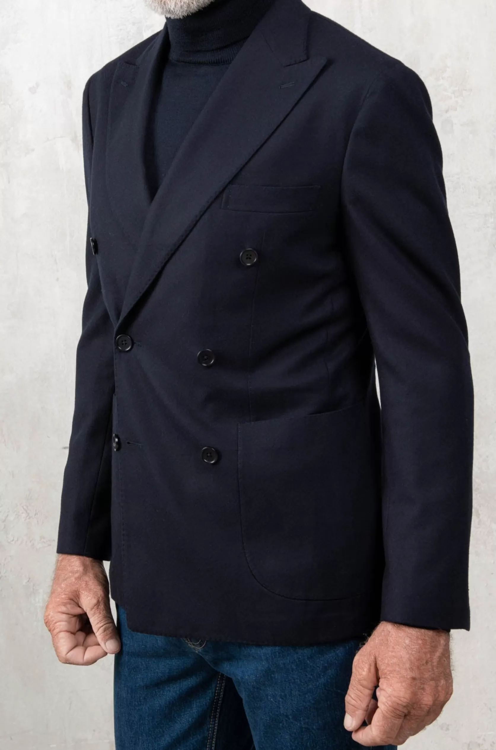 Veste Croisée En Flanelle Bleue Super 180'S - Made In Italy>Pini Parma Best