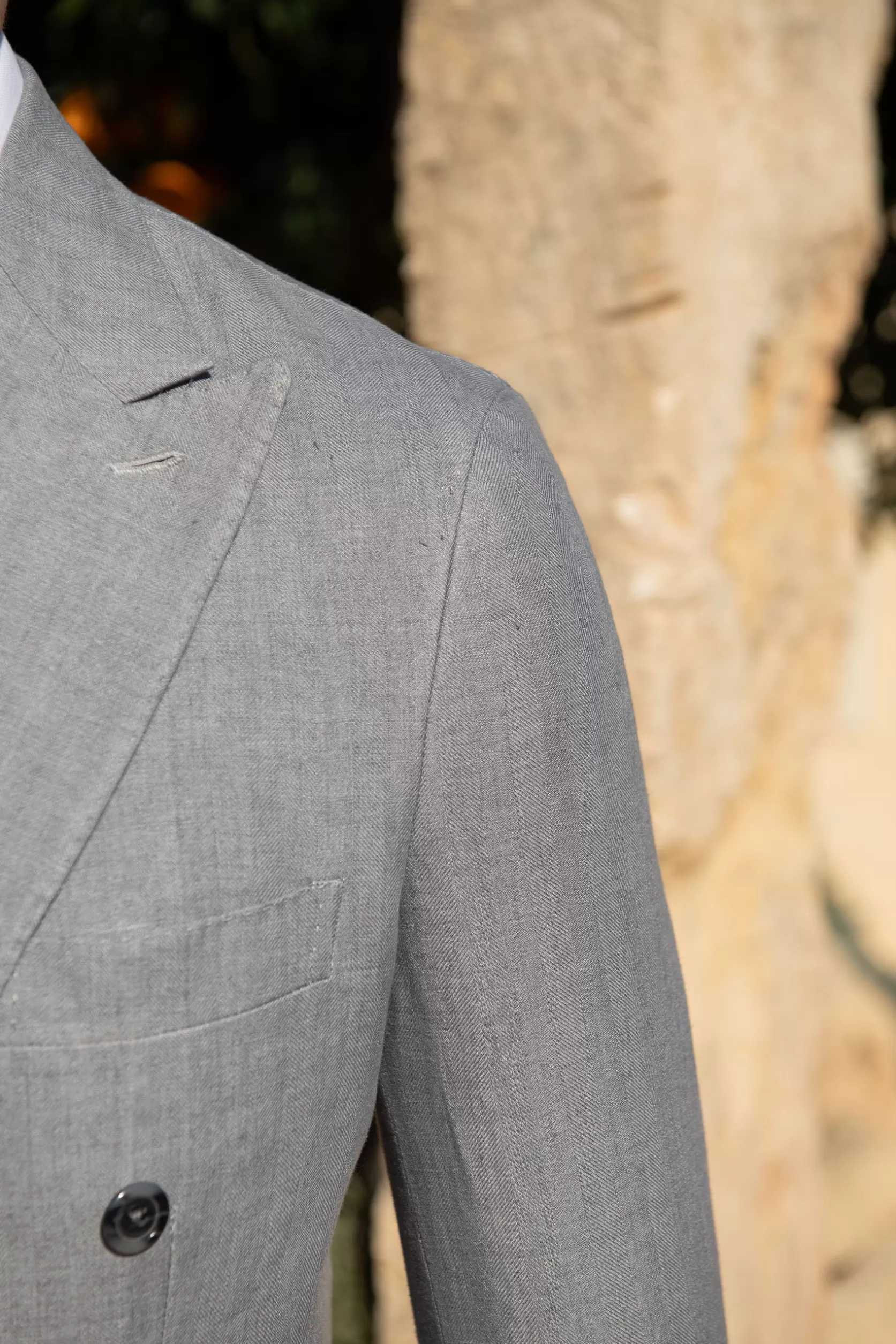 Veste Croisée En Lin à Chevrons Gris Ciel - Made In Italy>Pini Parma Clearance