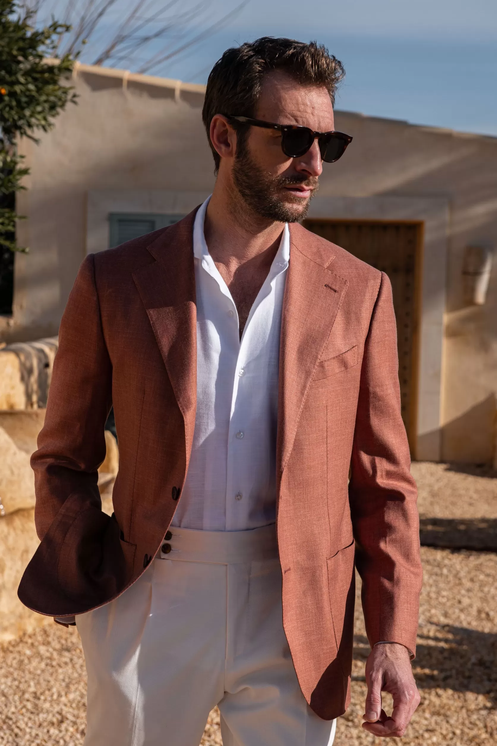 Veste En Laine, Lin Et Soie Couleur Rouille - Made In Italy>Pini Parma Outlet
