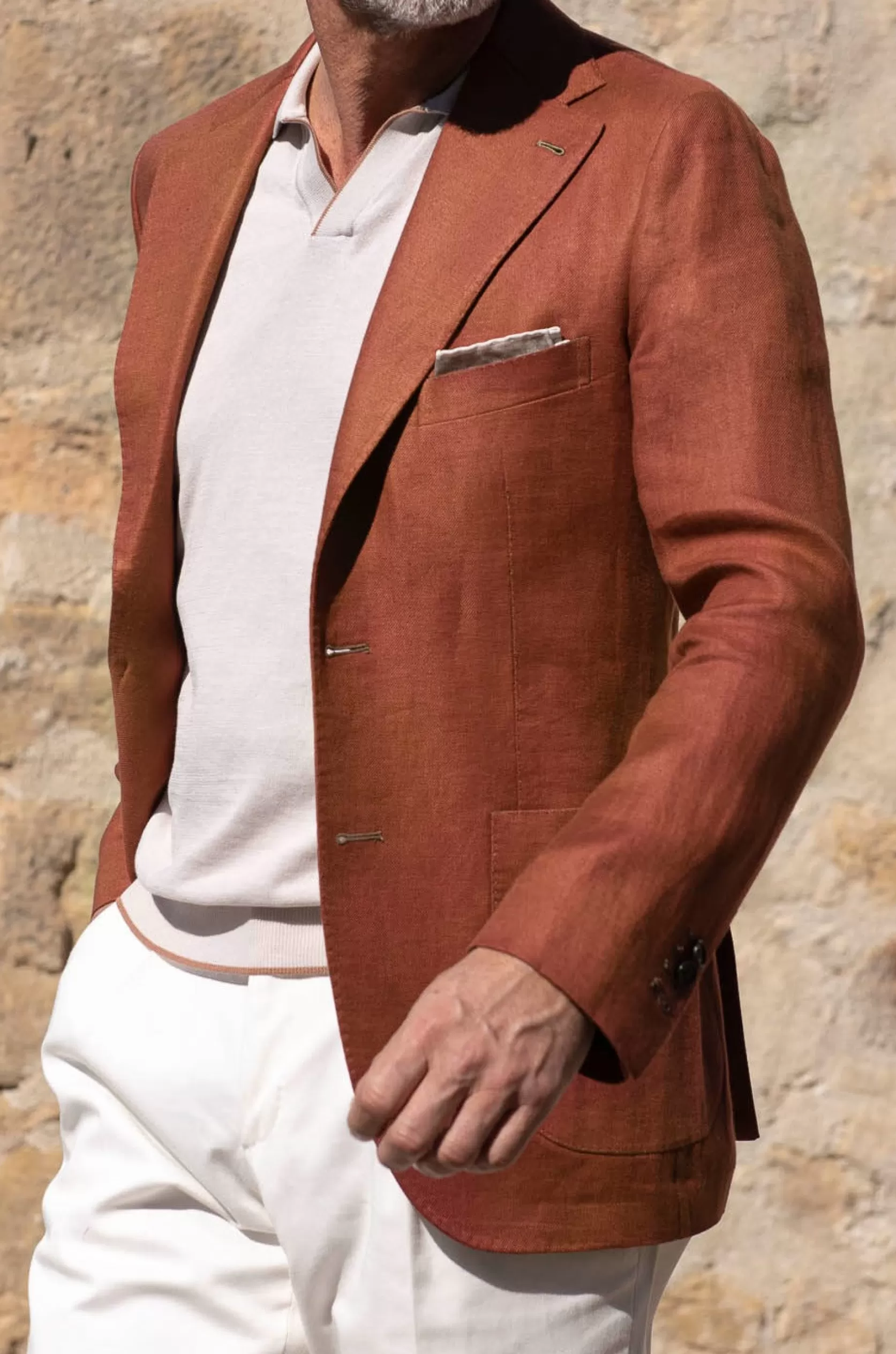 Veste En Lin Couleur Terre Cuite - Made In Italy>Pini Parma Cheap