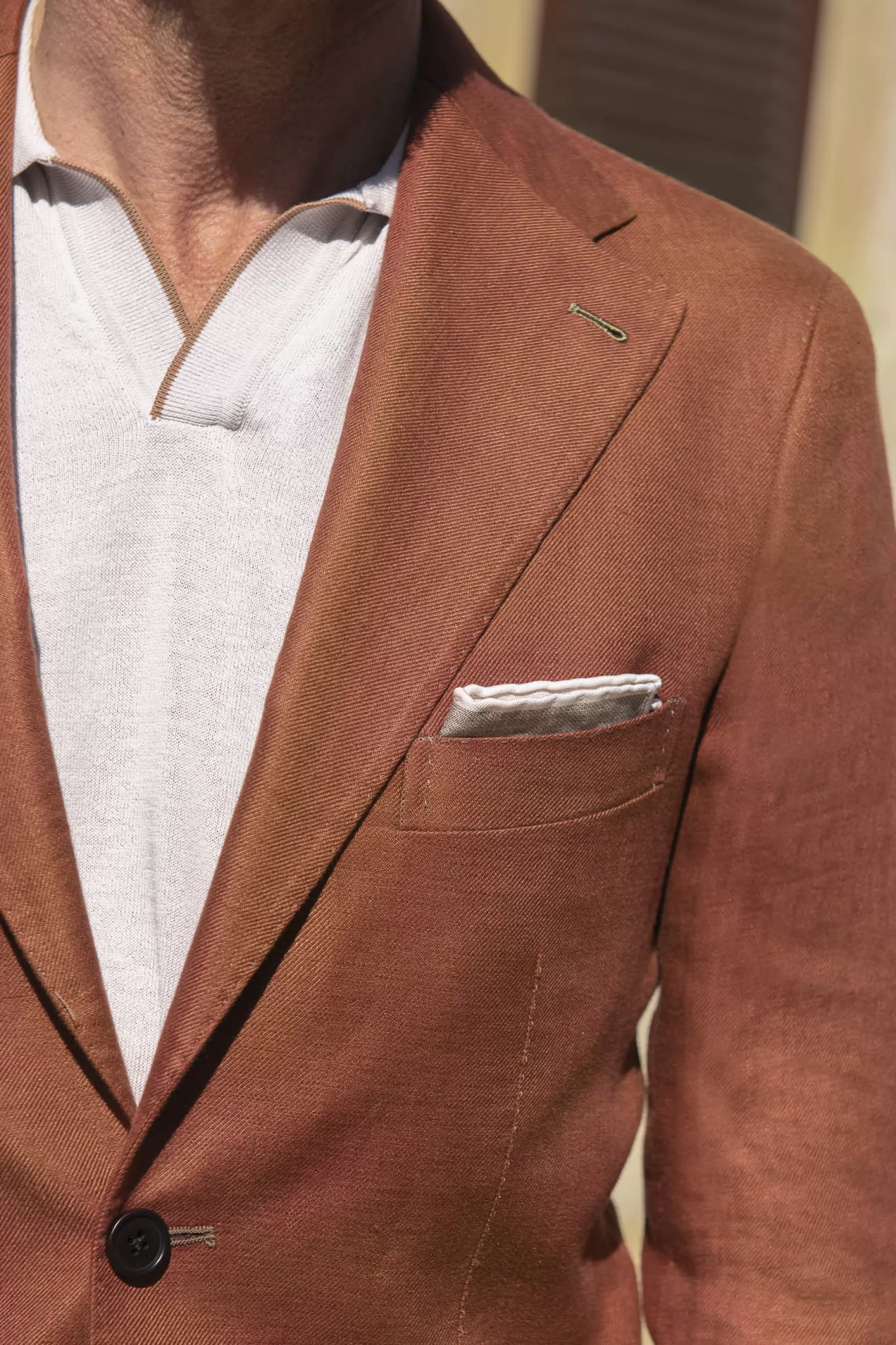 Veste En Lin Couleur Terre Cuite - Made In Italy>Pini Parma Cheap