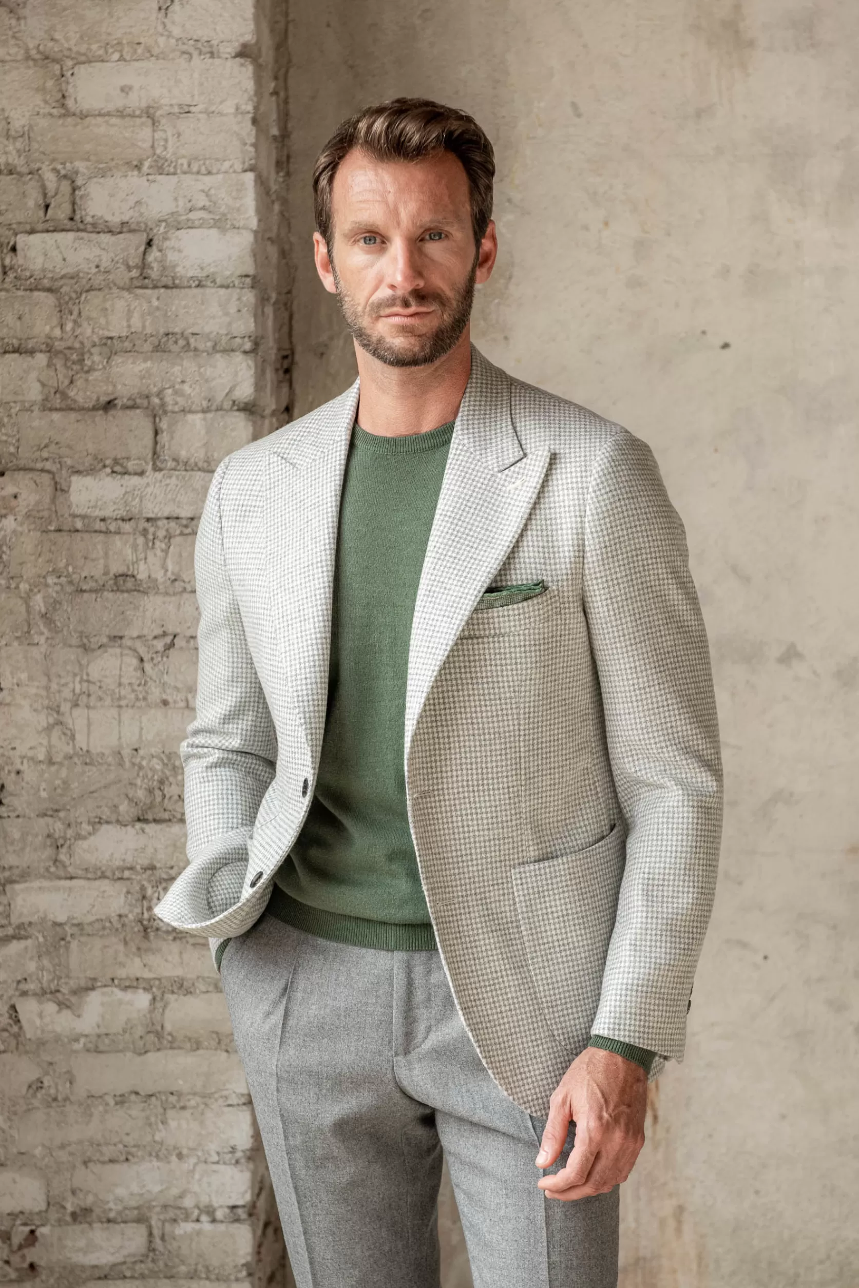 Veste Pied-de-poule Gris Clair " Collection Soragna " - Made In Italy>Pini Parma Store