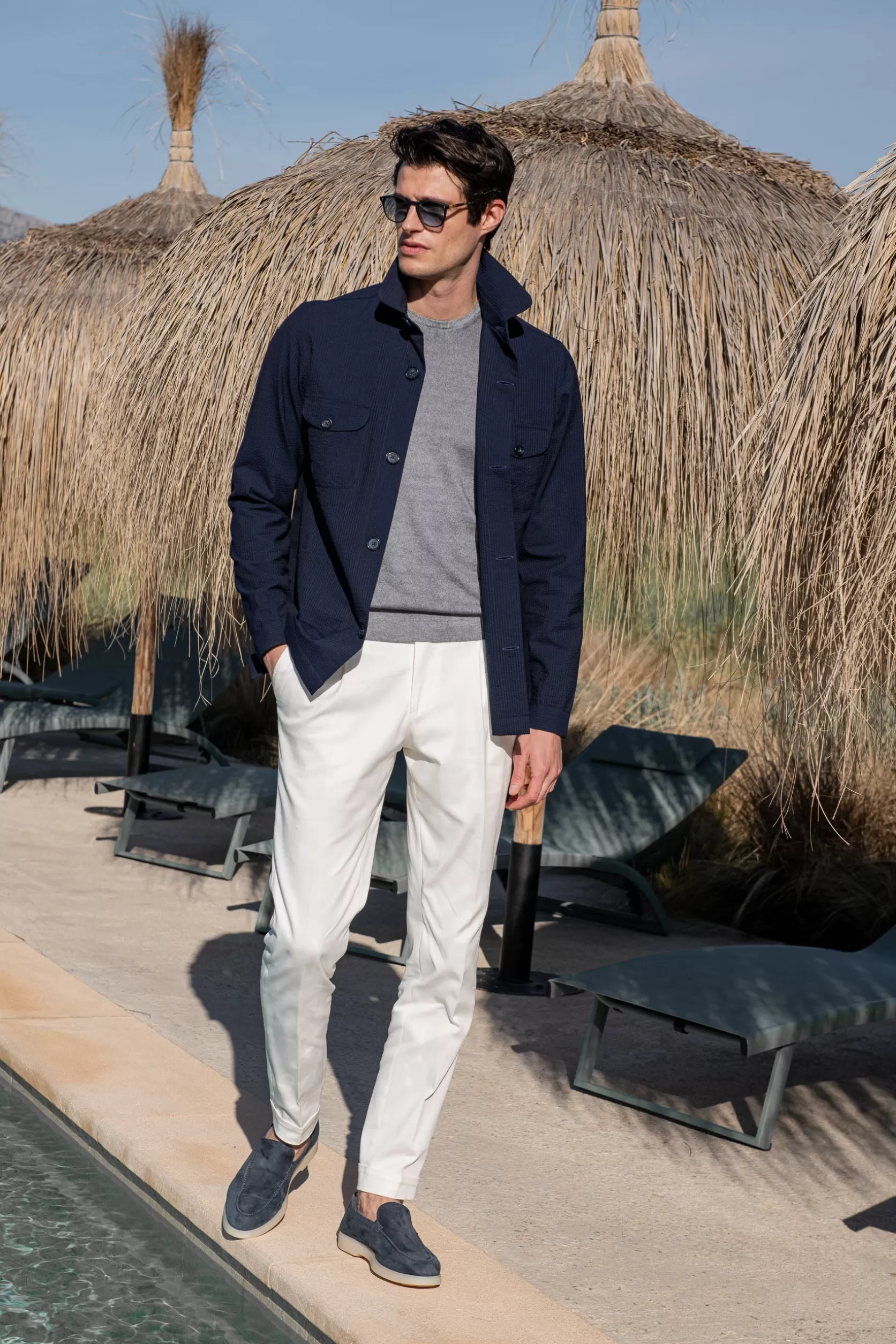 Veste Safari Bleue En Seersucker Loro Piana – Made In Italy>Pini Parma Cheap