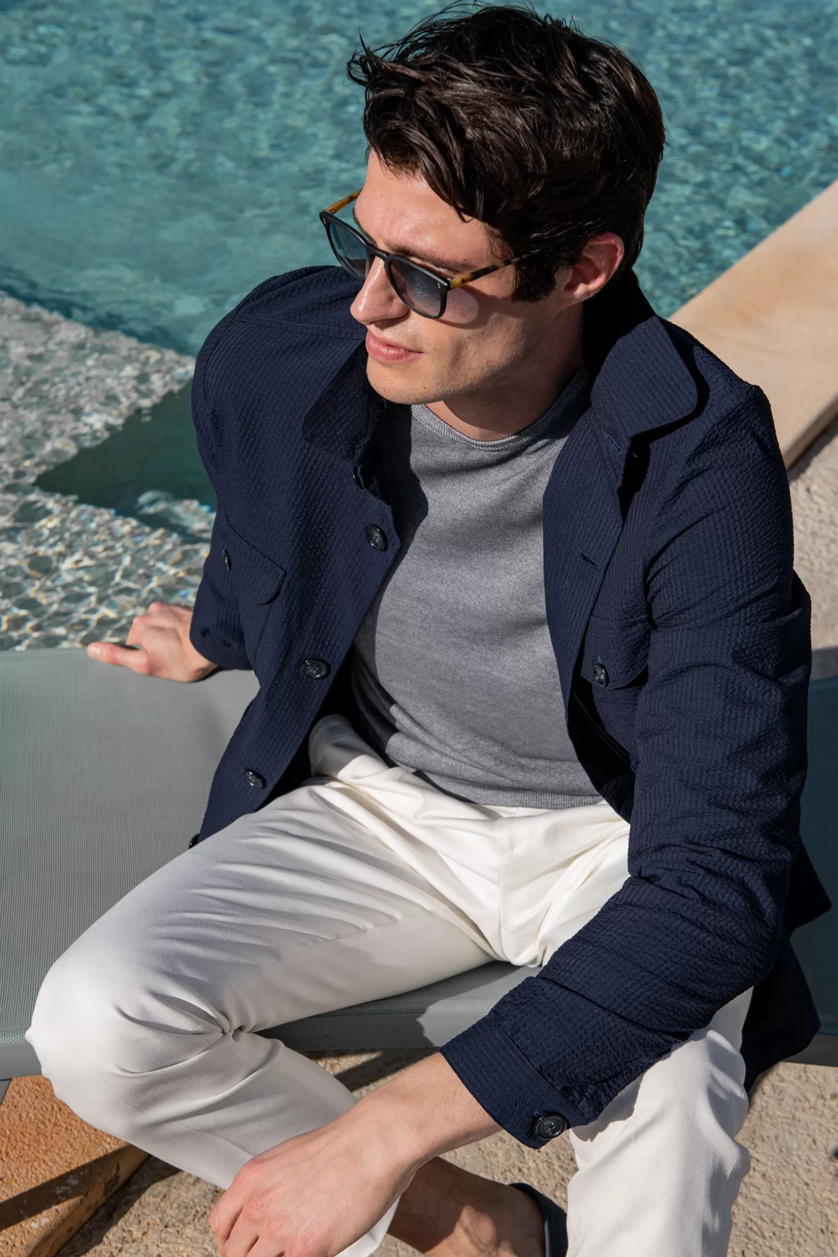 Veste Safari Bleue En Seersucker Loro Piana – Made In Italy>Pini Parma Cheap