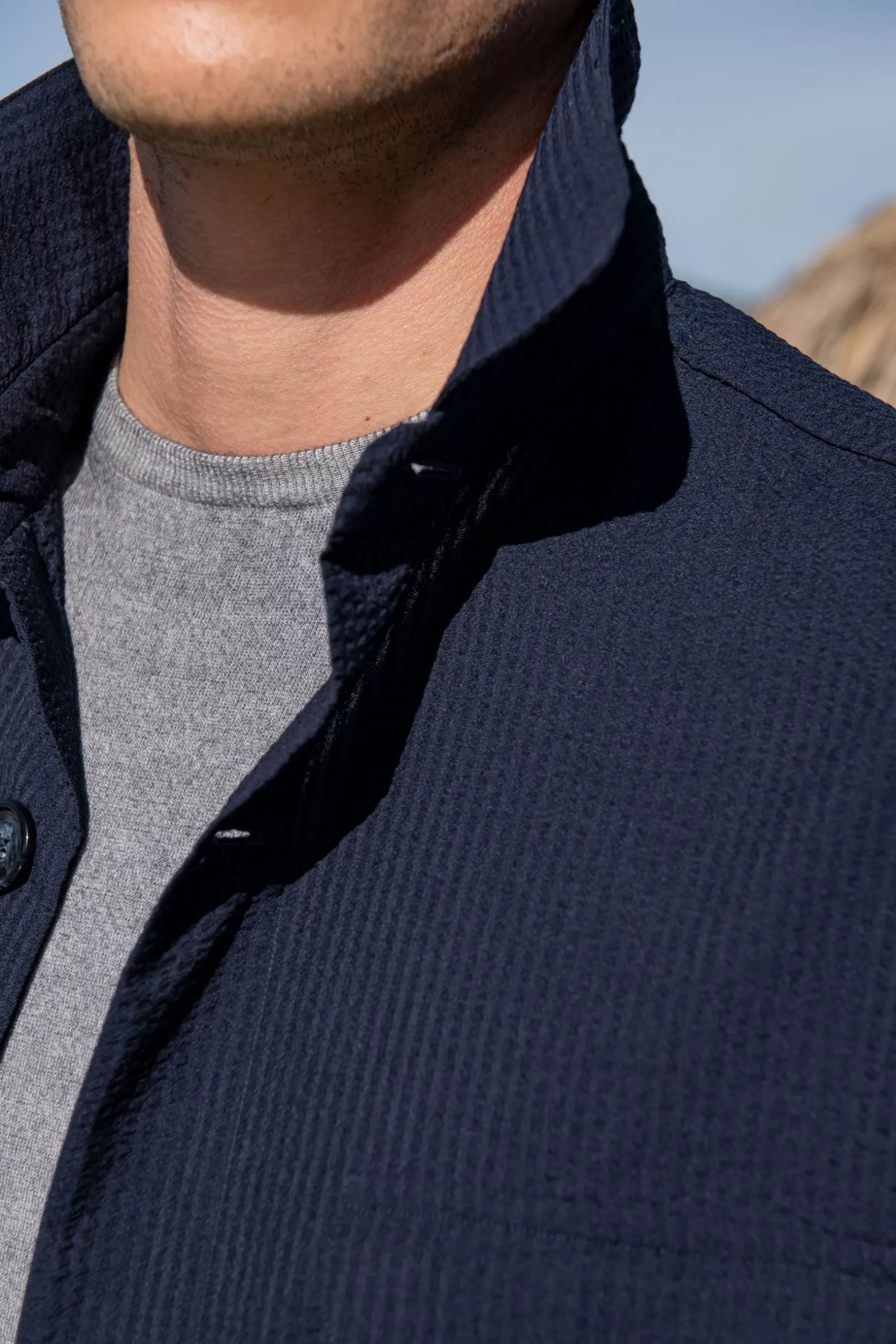 Veste Safari Bleue En Seersucker Loro Piana – Made In Italy>Pini Parma Cheap