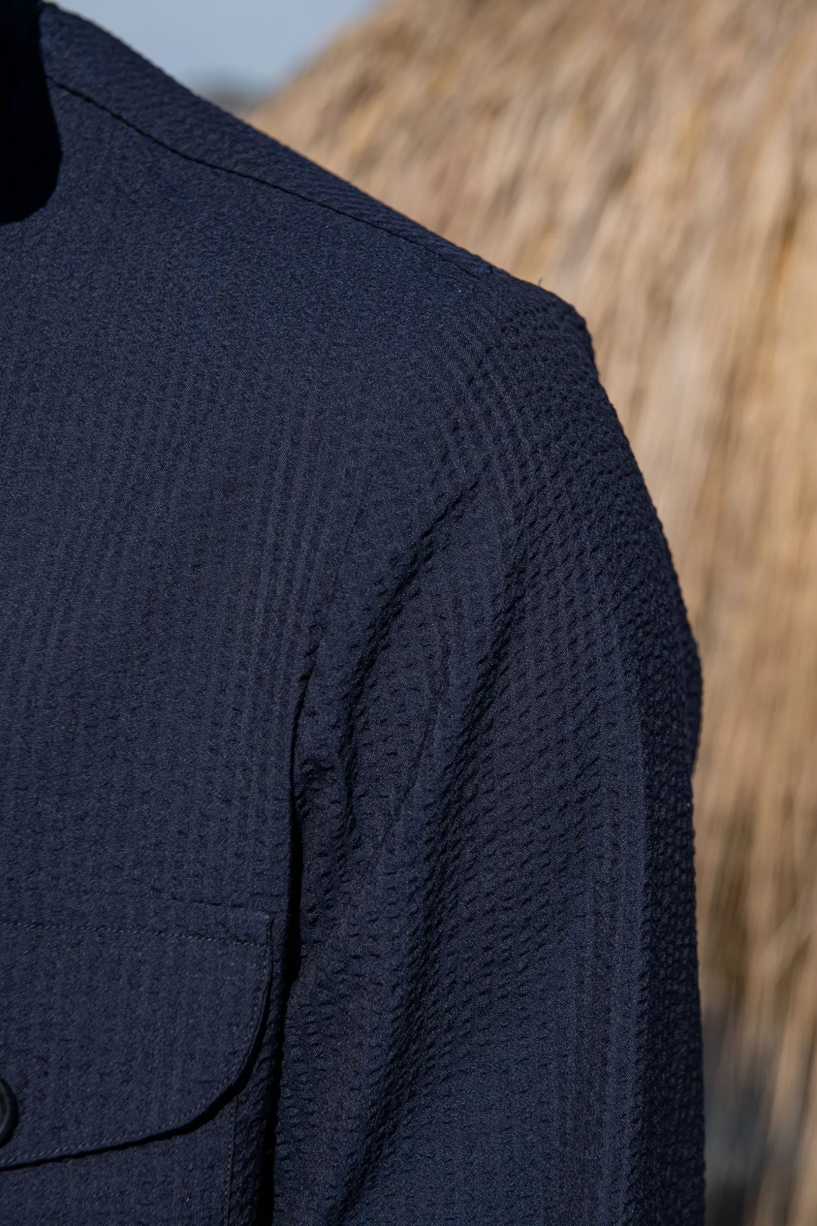 Veste Safari Bleue En Seersucker Loro Piana – Made In Italy>Pini Parma Cheap