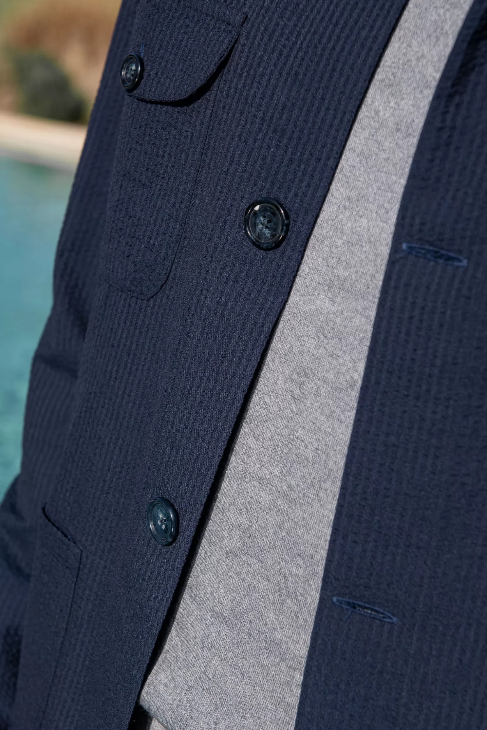 Veste Safari Bleue En Seersucker Loro Piana – Made In Italy>Pini Parma Cheap