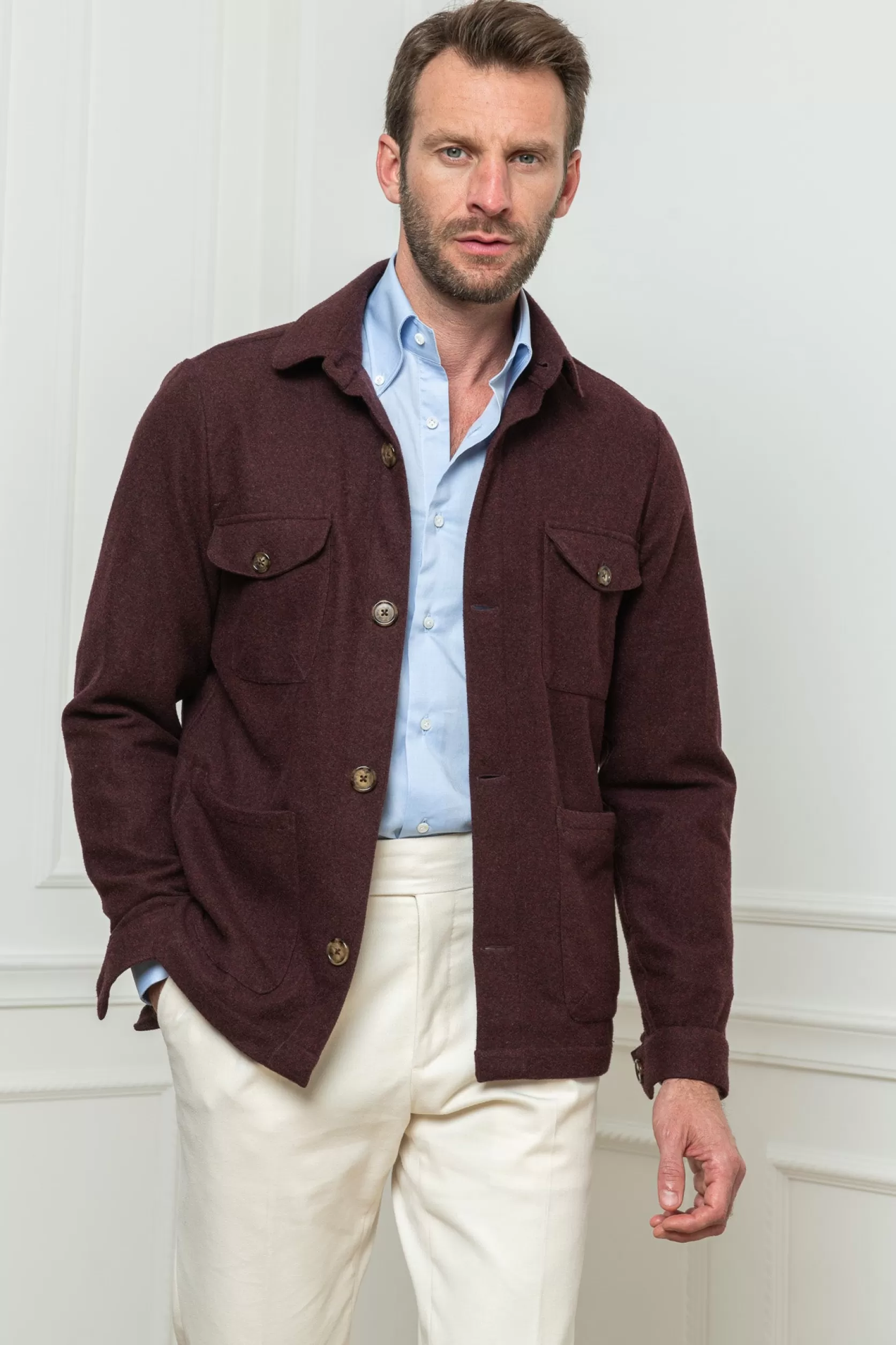 Veste Safari Bordeaux En Flanelle Super 180'S – Made In Italy>Pini Parma New