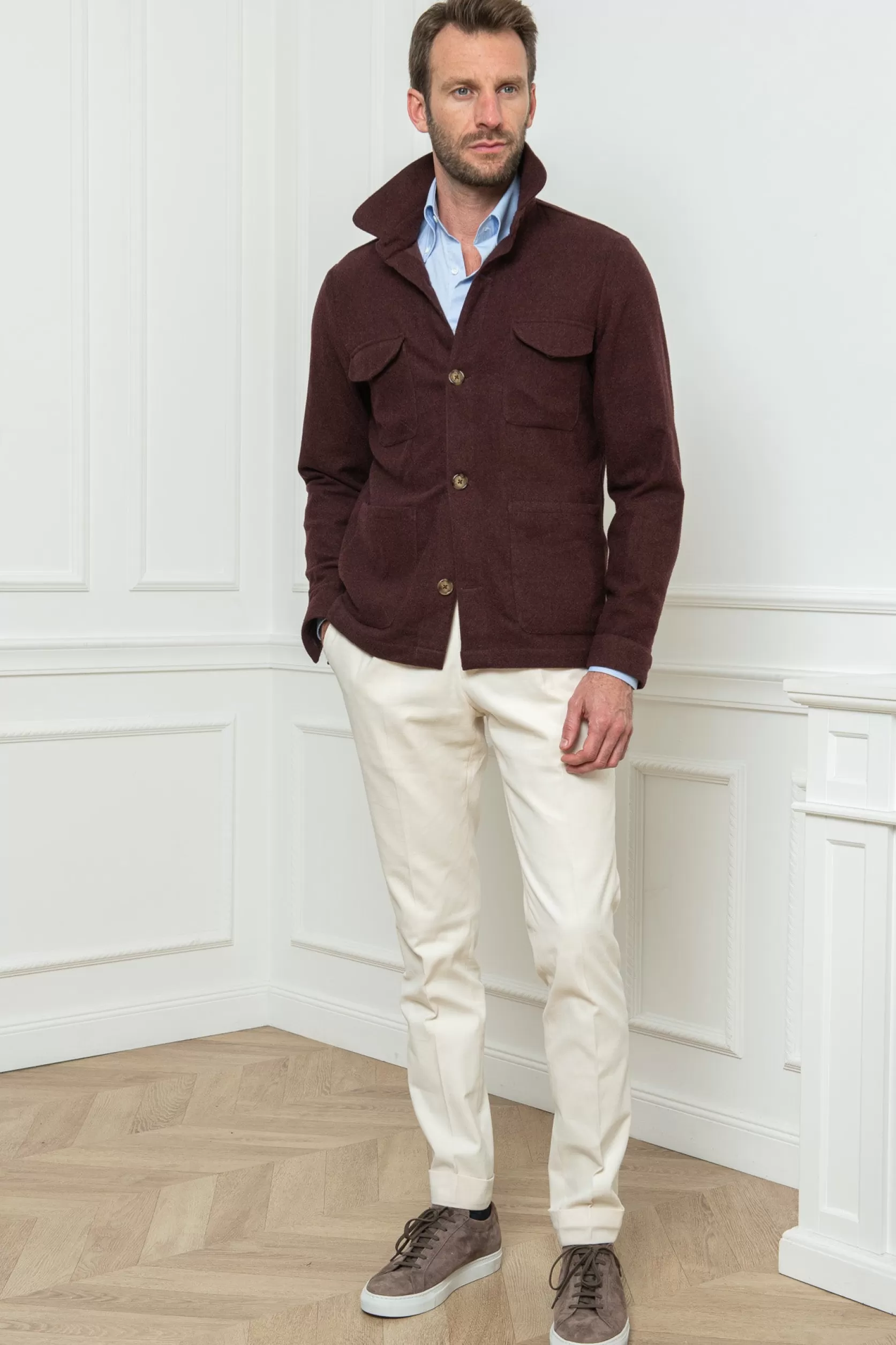 Veste Safari Bordeaux En Flanelle Super 180'S – Made In Italy>Pini Parma New