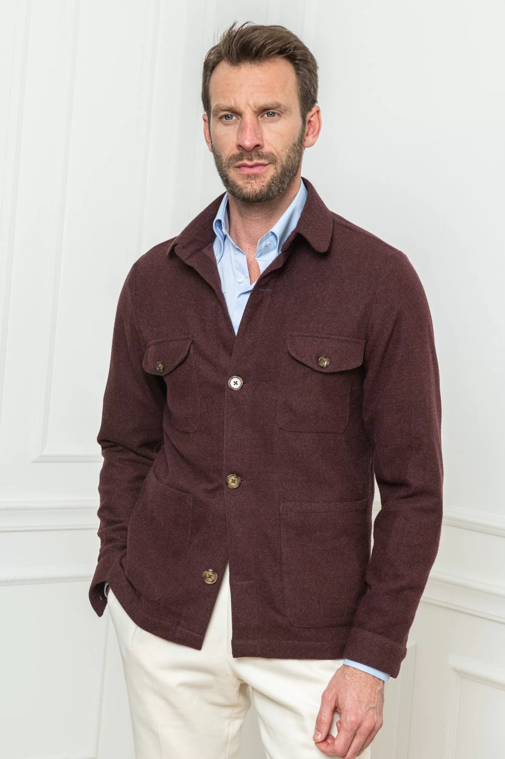 Veste Safari Bordeaux En Flanelle Super 180'S – Made In Italy>Pini Parma New