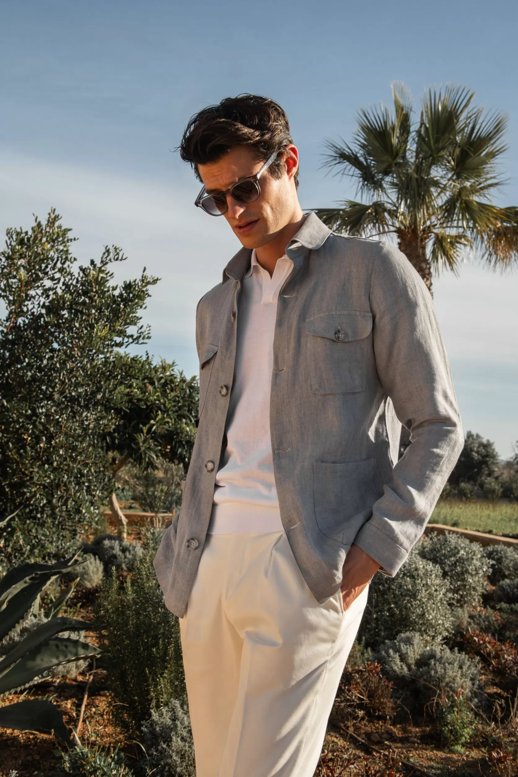 Veste Safari En Lin à Chevrons Gris Ciel – Made In Italy>Pini Parma Hot