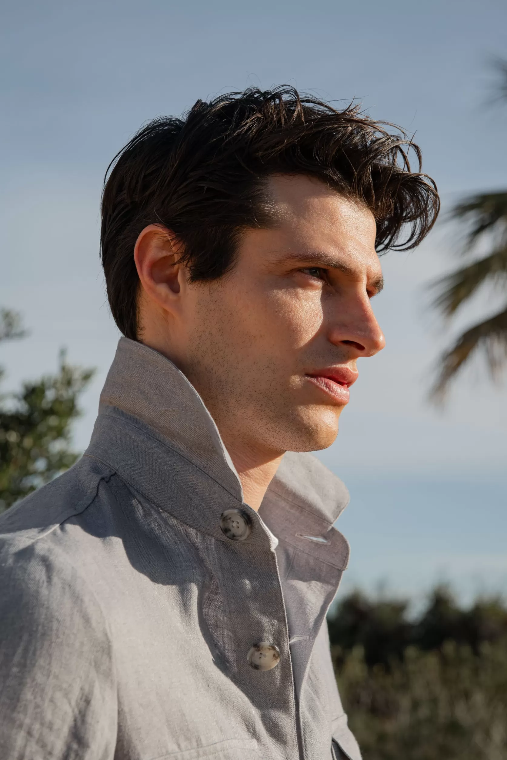 Veste Safari En Lin à Chevrons Gris Ciel – Made In Italy>Pini Parma Hot