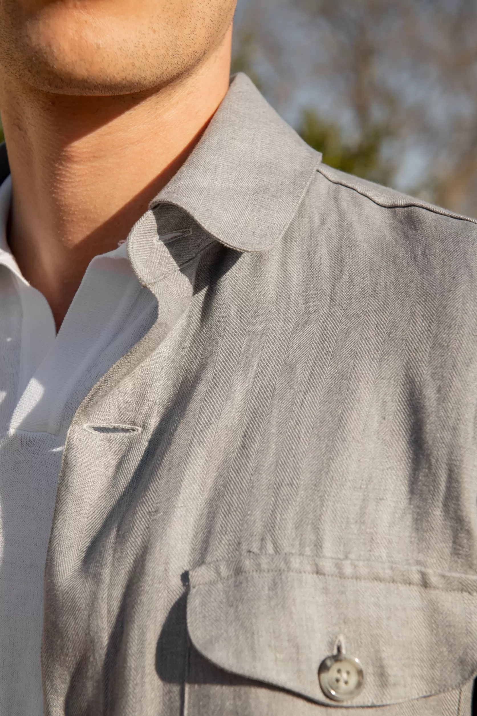 Veste Safari En Lin à Chevrons Gris Ciel – Made In Italy>Pini Parma Hot