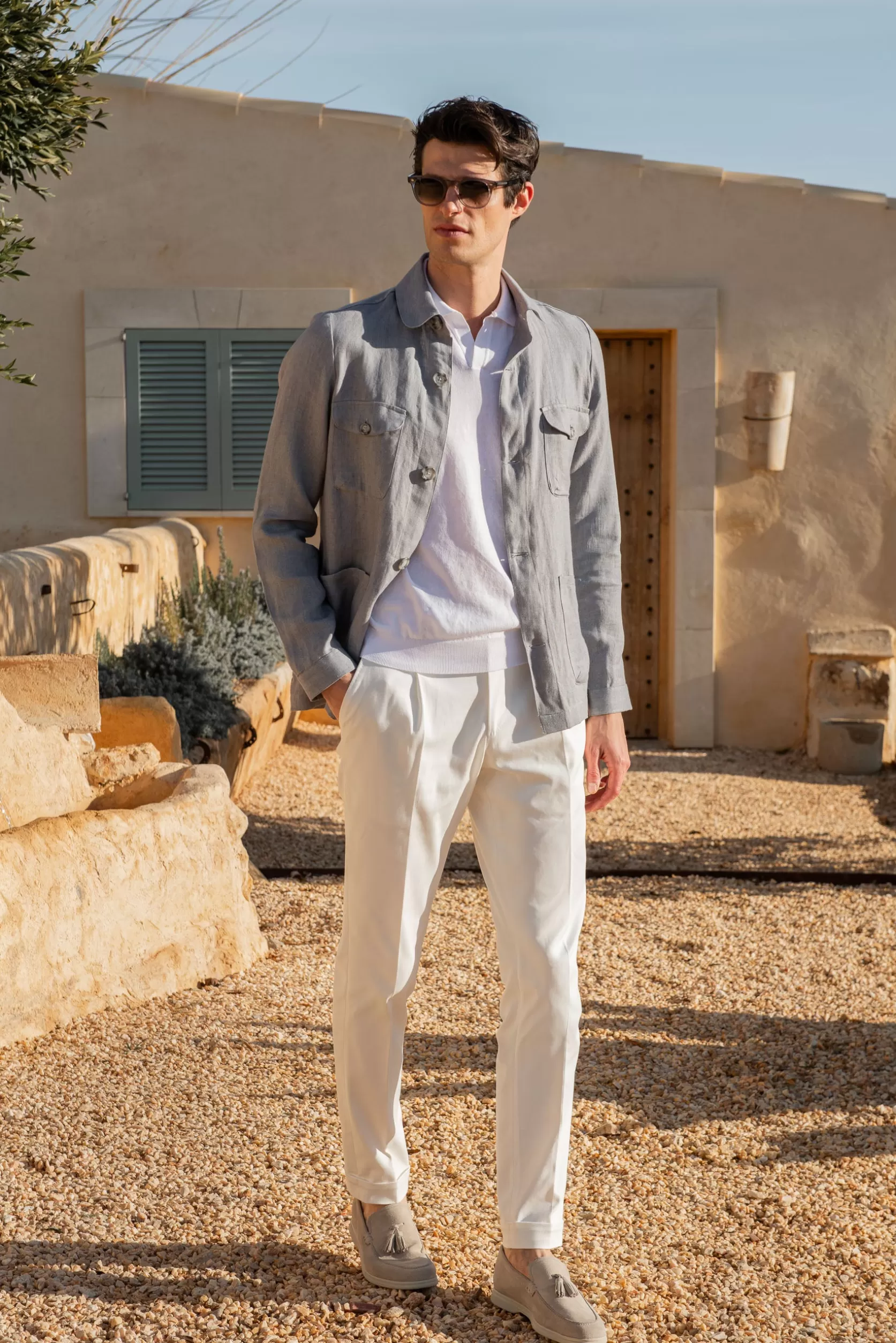 Veste Safari En Lin à Chevrons Gris Ciel – Made In Italy>Pini Parma Hot